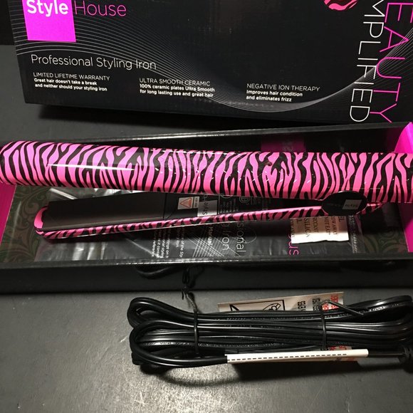 Style House pink and black Zebra Professional Styling Iron.   NIB - Picture 3 of 14